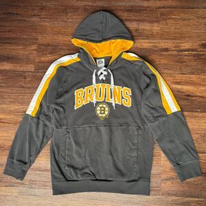 NHL Boston Bruins Black Hoodie - Men’s S Lace Up Pullover Sweatshirt - Licensed